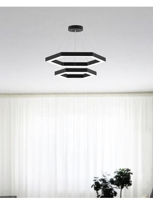 Hexagon Piramit ( Siyah Kasa, Sarı Işık ) Ledli Modern Sarkıt LED Avize