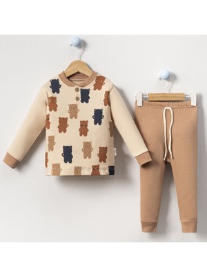 Erkek Bebek Bej  Ayıcık Desenli 2'li Takım