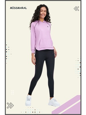 Miss Maral Kadın Eşofman Takım Lila /siyah Spor Tunik & Toparlayıcı Tayt Dalgıç Kumaş Sports And Casual 13060