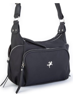 Nas Bag Kadın Çapraz Çanta Siyah  Saten ( 26X21X15 Cm)