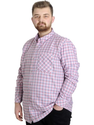 ModeXL Mode Xl Büyük Beden Erkek Gömlek Ekose Uzun Kollu 23300 Kırmızı