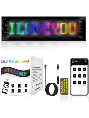 Newdaki Led Matrix Panel Dijital Kayar Rgb Ekran Kumandalı Mobil Uygulamalı Araç Ofis Iş 37cm X11 Cm