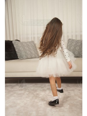 Kız Bebek-Çocuk Uzun Kollu Doğum Günü ve Özel Günler Için Kalpli Tüllü Astarlı Pamuklu Elbise