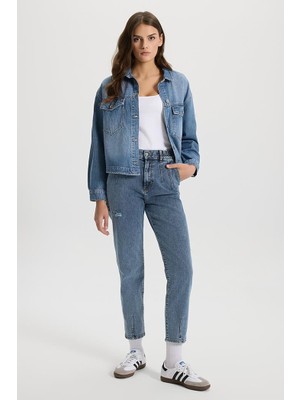 Kadın Norah Dark Blue Beli Lastikli Yırtıklı Jean Pantolon