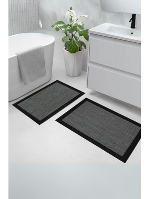 Inter Weaving Patio Bordürlü 2’Li Banyo Paspas Seti Yıkanabilir Kaymaz Taban Banyo Paspas Takımı Sisal 40x60–60x90