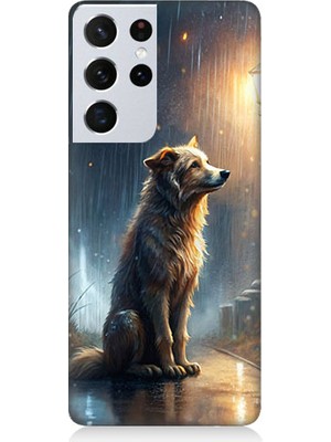 Teknomeg Samsung Galaxy S21 Ultra Uyumlu Yağmurlu Sokak  Desenli Silikon Kılıf