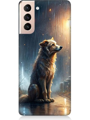 Teknomeg Samsung Galaxy S21 Plus Uyumlu Yağmurlu Sokak  Desenli Silikon Kılıf