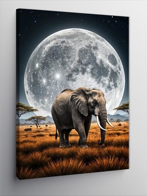 Tablomega Kanvas Tablo Ay Işığında Fil