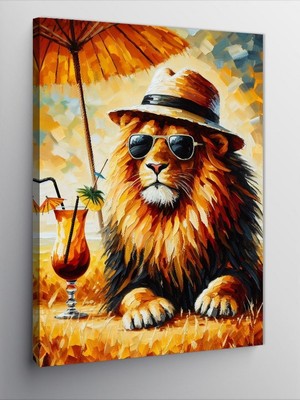 Tablomega Kanvas Tablo Şapkalı Tatil Aslanı