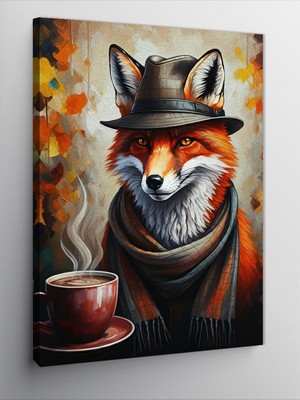 Tablomega Kanvas Tablo Kahve Içen Tilki