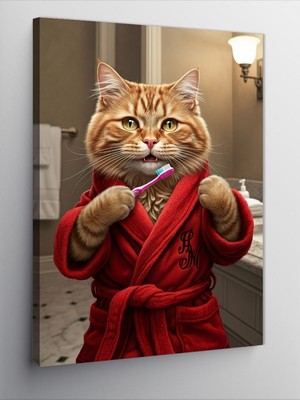 Tablomega Kanvas Tablo Bornozlu Kedi