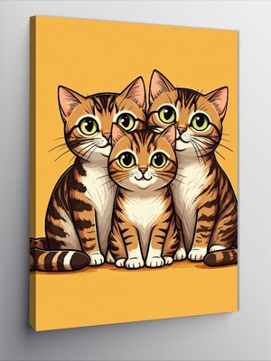 Tablomega Kanvas Tablo Yan Yana Üç Kedi