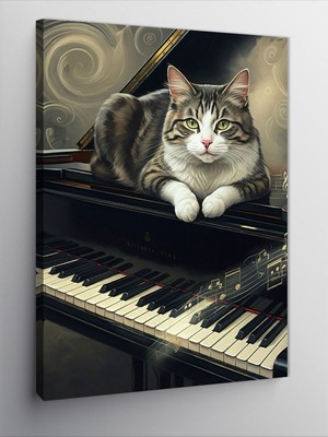 Tablomega Kanvas Tablo Piyanodaki Kedi