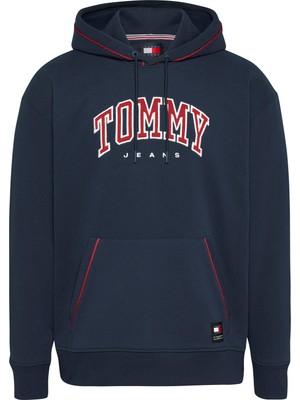 Tommy Jeans Kapüşon Yaka Lacivert Erkek Sweatshırt DM0DM19760C1G Rlx Varsıty Pıppıng