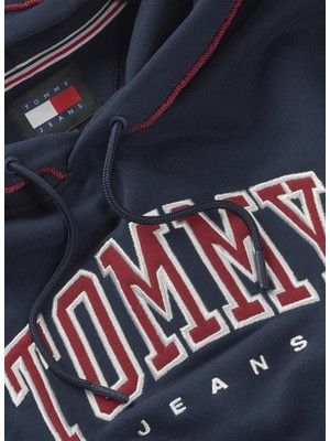 Tommy Jeans Kapüşon Yaka Lacivert Erkek Sweatshırt DM0DM19760C1G Rlx Varsıty Pıppıng