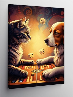 Tablomega Kanvas Tablo Satranç Oynayan Hayvanlar