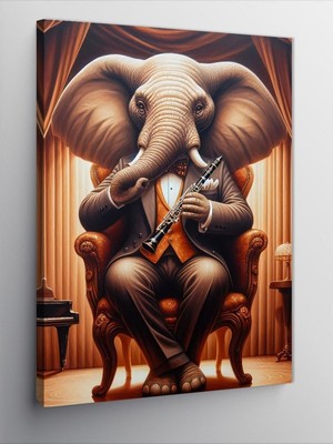 Tablomega Kanvas Tablo Klarnet Çalan Fil