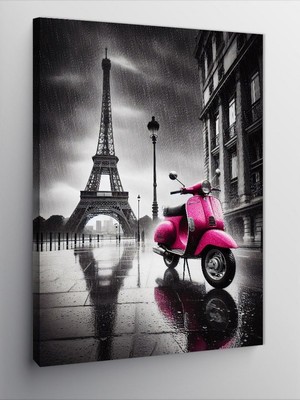 Tablomega Kanvas Tablo Eyfel Kulesi ve Pembe Motosiklet