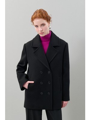 ROMAN Kaşmir ve Yün Karışımlı Kruvaze Kaban Siyah K2519008_001