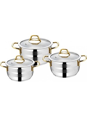 Özlife Ada 3'lü Gold Kulp Güveç Tencere Seri 518