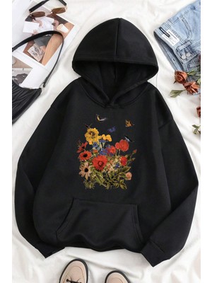 Renkli Çicek Baskılı Oversize Sweatshirt