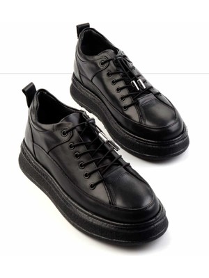 Bambi Siyah Antik  Deri Erkek Casual Ayakkabı E01194013141