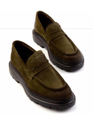 Bambi Haki Süet Hakiki Deri Erkek Loafer Ayakkabı E01310113202