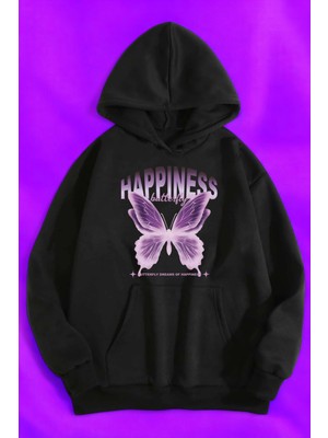 Uygun Tarz Happiness Baskılı Oversize Sweatshirt