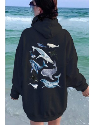 Uygun Tarz Whales Baskılı Oversize Sweatshirt