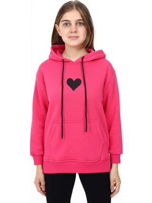 Kız Çocuk Kalp Baskılı Kapüşonlu Sweatshirt PX092.1