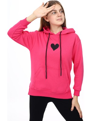 Kız Çocuk Kalp Baskılı Kapüşonlu Sweatshirt PX092.1