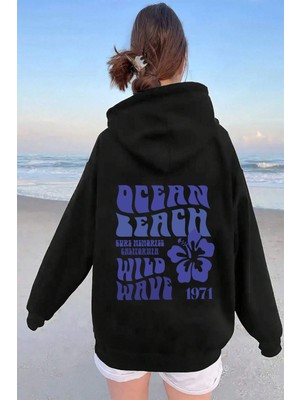 Uygun Tarz Ocean Beach Baskılı Oversize Sweatshirt