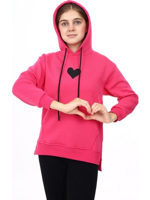 Kız Çocuk Kalp Baskılı Kapüşonlu Sweatshirt PX092.1