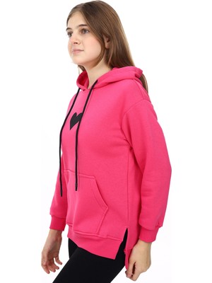 Kız Çocuk Kalp Baskılı Kapüşonlu Sweatshirt PX092.1