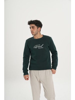 Unisex Pamuklu Içi Polarlı Bisiklet Yaka Sweatshirt