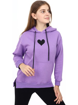 Kız Çocuk Kalp Baskılı Kapüşonlu Sweatshirt PX092.3