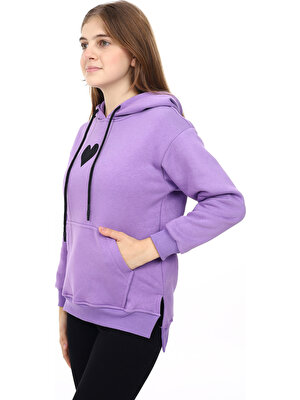 Kız Çocuk Kalp Baskılı Kapüşonlu Sweatshirt PX092.3