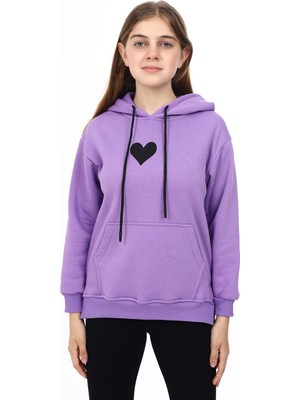 Kız Çocuk Kalp Baskılı Kapüşonlu Sweatshirt PX092.3