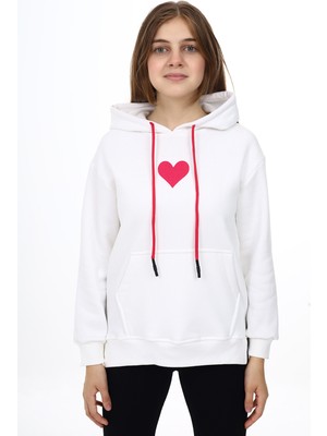 Kız Çocuk Kalp Baskılı Kapüşonlu Sweatshirt PX092