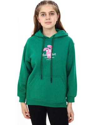 Kız Çocuk Tavşan Baskılı Kapüşonlu Sweatshirt PX872.7