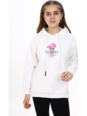 Kız Çocuk Tavşan Baskılı Kapüşonlu Sweatshirt PX872