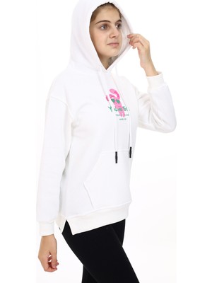 Kız Çocuk Tavşan Baskılı Kapüşonlu Sweatshirt PX872