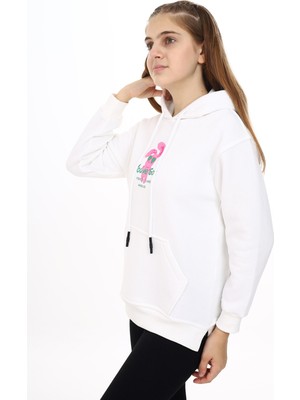 Kız Çocuk Tavşan Baskılı Kapüşonlu Sweatshirt PX872