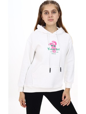 Kız Çocuk Tavşan Baskılı Kapüşonlu Sweatshirt PX872