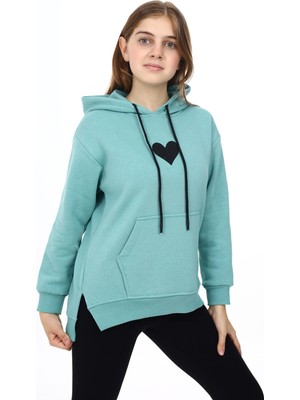 Kız Çocuk Kalp Baskılı Kapüşonlu Sweatshirt PX092.4