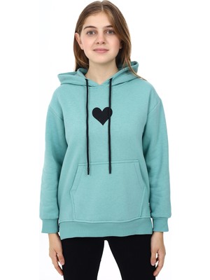 Kız Çocuk Kalp Baskılı Kapüşonlu Sweatshirt PX092.4