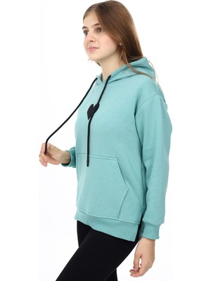 Kız Çocuk Kalp Baskılı Kapüşonlu Sweatshirt PX092.4