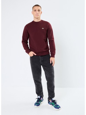 Lacoste Erkek Klasik Fit Bisiklet Yaka Bordo Sweatshirt