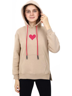 Kız Çocuk Kalp Baskılı Kapüşonlu Sweatshirt PX092.2