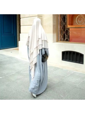 Hazır Bağlama Üç Katlı Şifon Hac Umre Şalı Sufle Khimar Hijab Krem Rengi